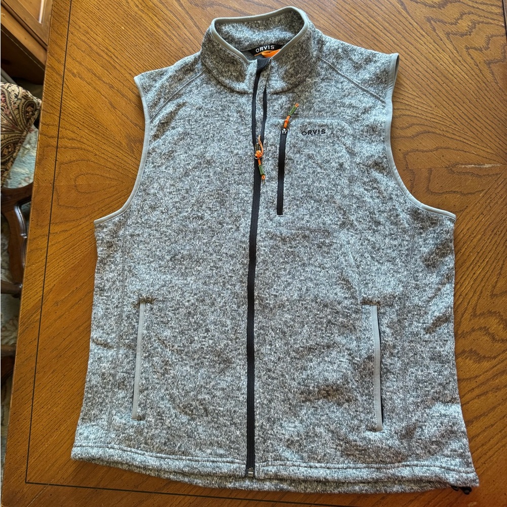 ORVIS Men’s Large Sweater Fleece Vest Gray Full Zip
